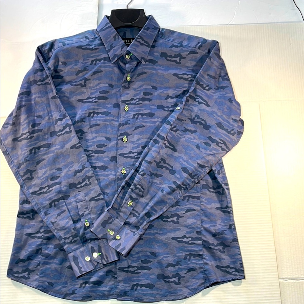Jared Lang Men's Blue Camouflage Button-Down Shirt Size XL